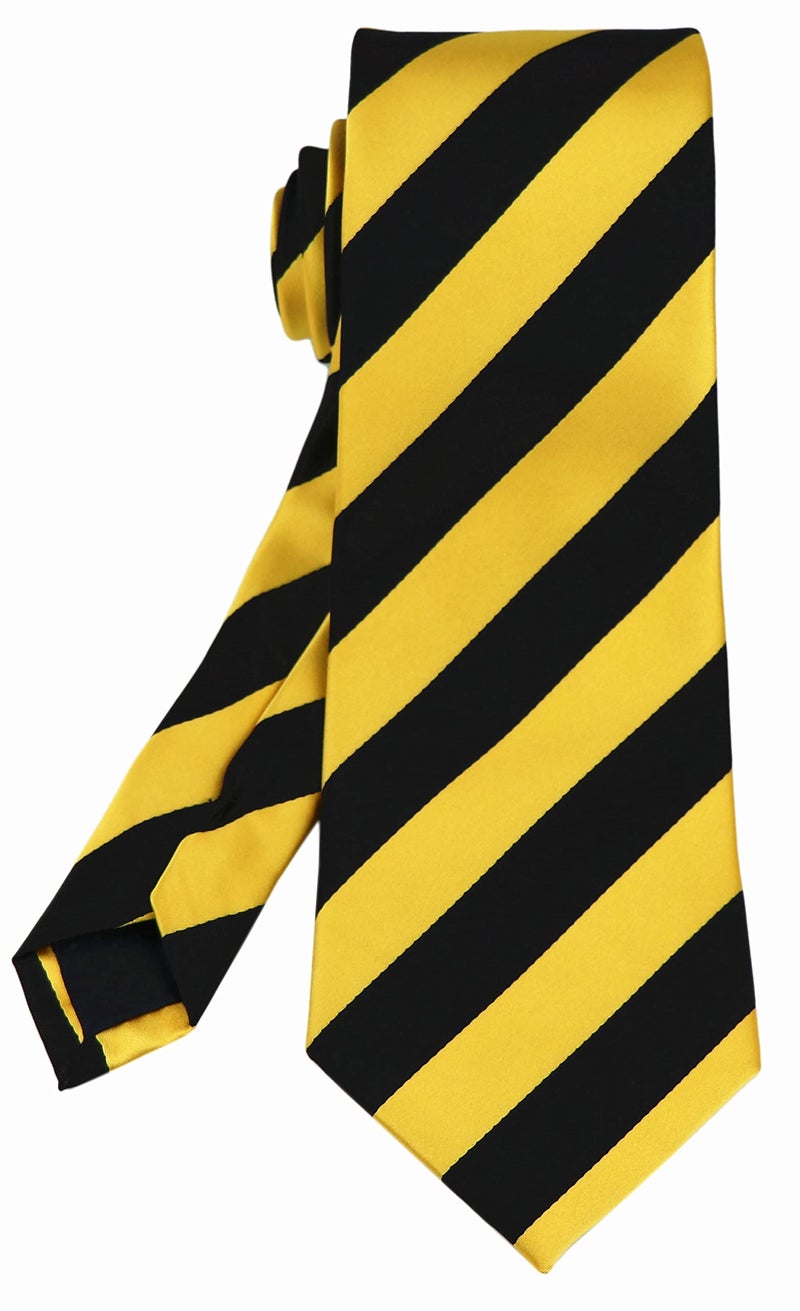 Elfeves Men's Modern Striped Patterned Formal Ties College Daily Woven Neckties (One Size, Golden Black) - Image 3